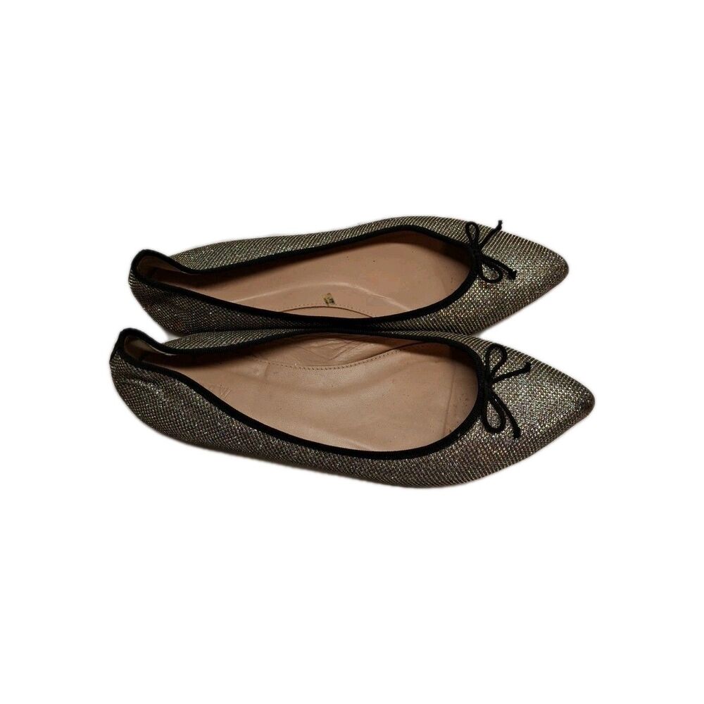 J Crew Womens Kiki Silver Metallic Glitter Ballet Pointed Toe Flat Shoe Size 10